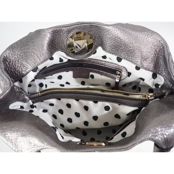 Kate Spade New York Pebbled Shimmering Silver Leather Buckle Closure Hobo Bag - Picture 7 of 9